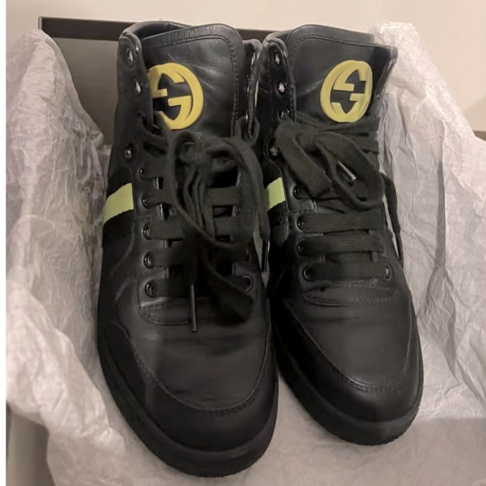 🔥 Gucci Leather High-Top Sneakers – Black 🔥